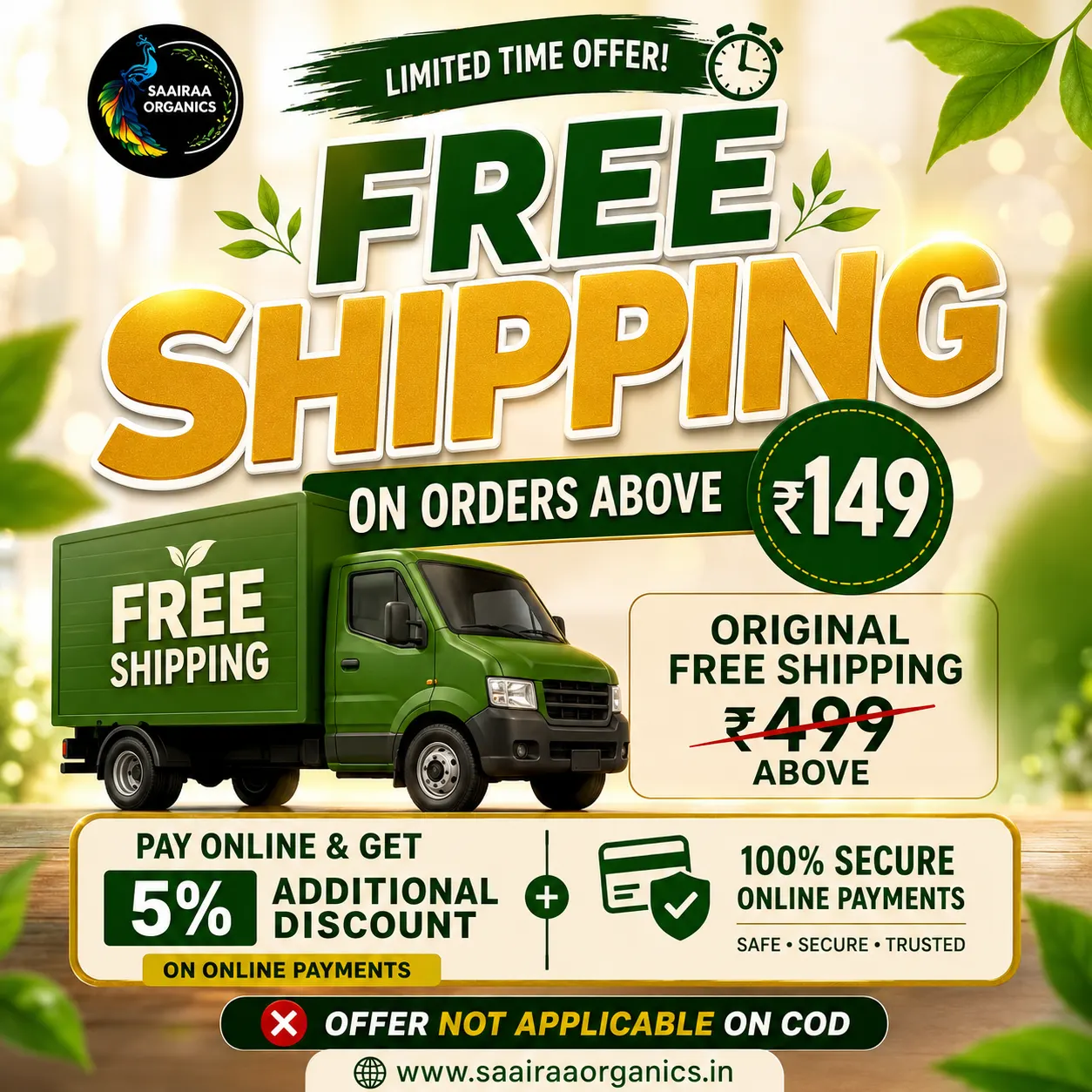 Saairaa Organics Free Shipping Offer
